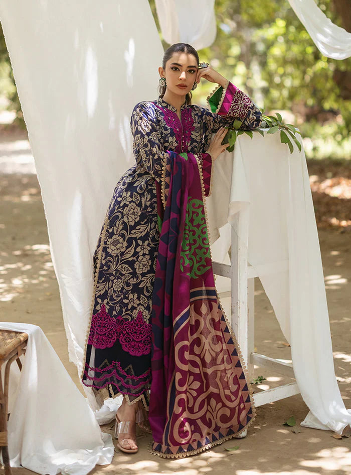 03-Piece Printed Lawn Suit With Embroidery - Unstitched