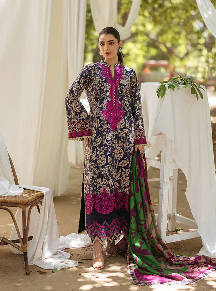03-Piece Printed Lawn Suit With Embroidery - Unstitched