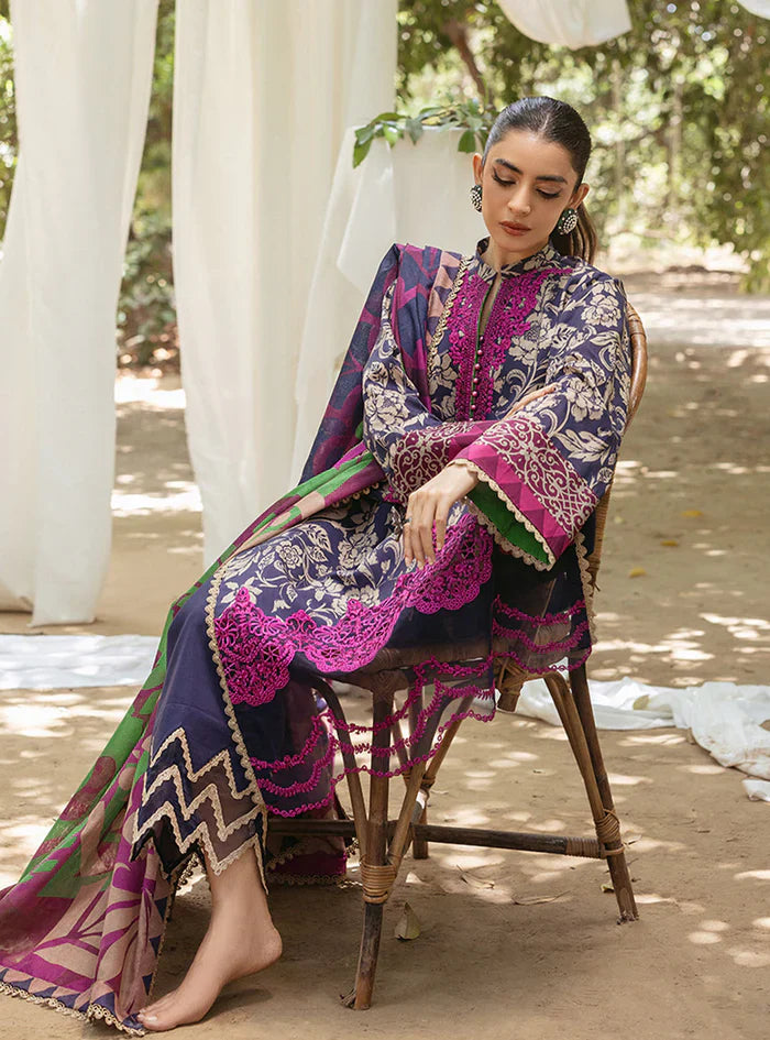 03-Piece Printed Lawn Suit With Embroidery - Unstitched
