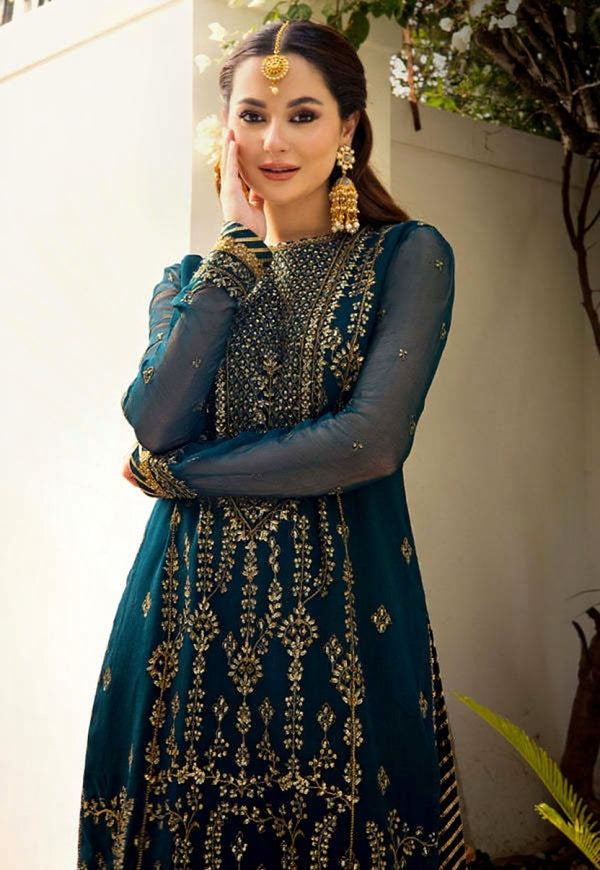 3 Piece Chiffon Embroidered Designer Dress - Unstitched