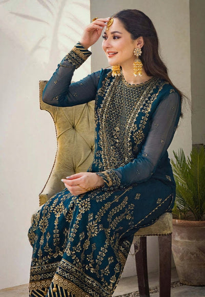 3 Piece Chiffon Embroidered Designer Dress - Unstitched