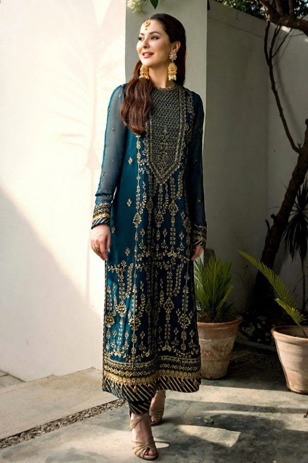 3 Piece Chiffon Embroidered Designer Dress - Unstitched