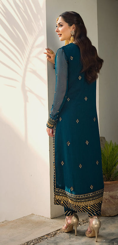 3 Piece Chiffon Embroidered Designer Dress - Unstitched