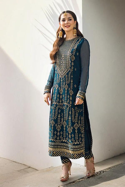 3 Piece Chiffon Embroidered Designer Dress - Unstitched