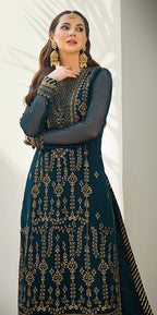 3 Piece Chiffon Embroidered Designer Dress - Unstitched