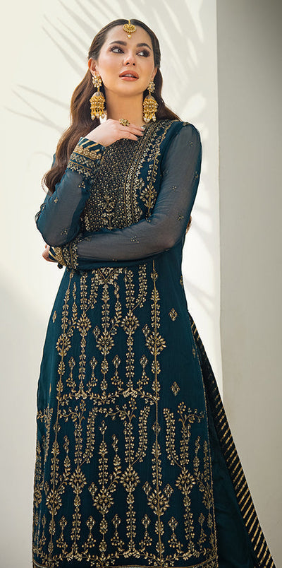 3 Piece Chiffon Embroidered Designer Dress - Unstitched