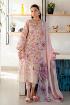 03-Piece Printed Lawn Suit With Chikankari Embroidery - Unstitched