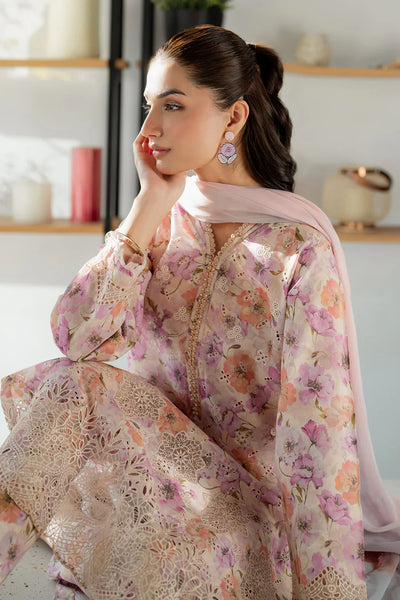 03-Piece Printed Lawn Suit With Chikankari Embroidery - Unstitched