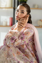03-Piece Printed Lawn Suit With Chikankari Embroidery - Unstitched