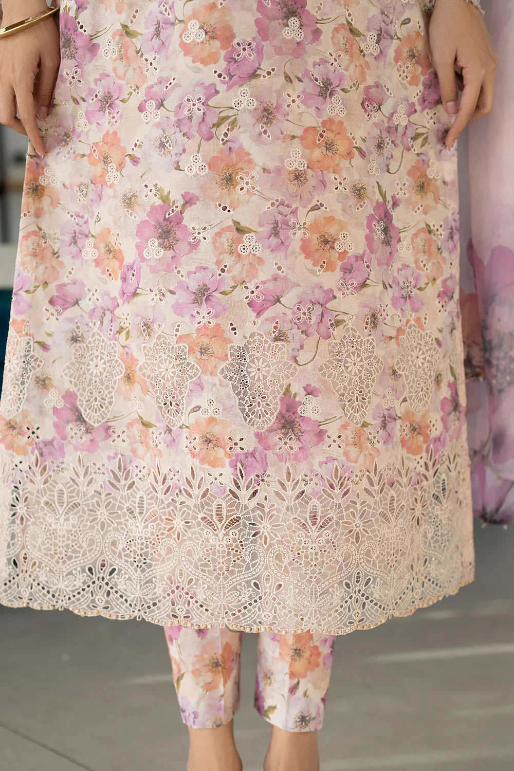 03-Piece Printed Lawn Suit With Chikankari Embroidery - Unstitched