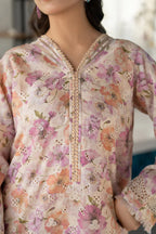 03-Piece Printed Lawn Suit With Chikankari Embroidery - Unstitched