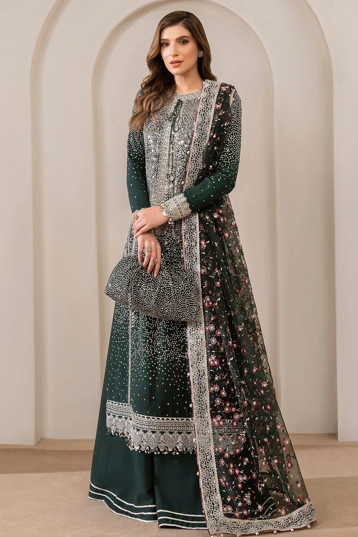 03-Piece Chiffon Suit With Heavy Embroidery - Unstitched