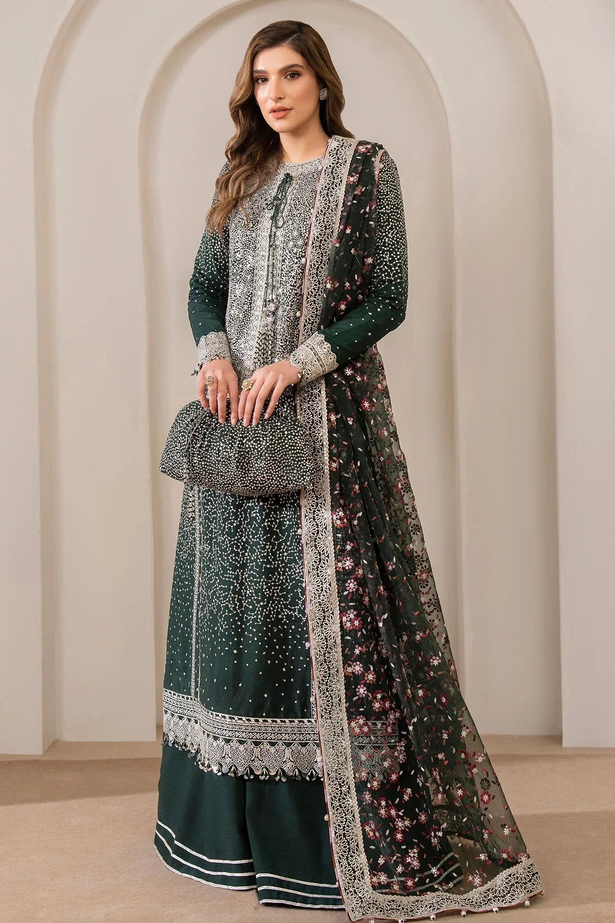 03-Piece Chiffon Suit With Heavy Embroidery - Unstitched
