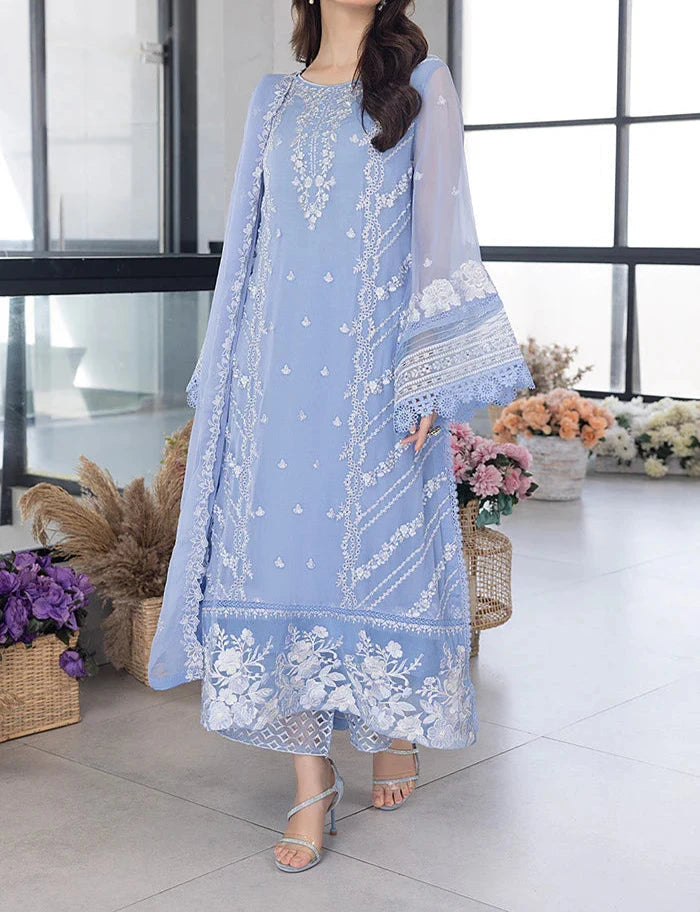3 Piece Organza Full Embroidered Suit - Unstitched