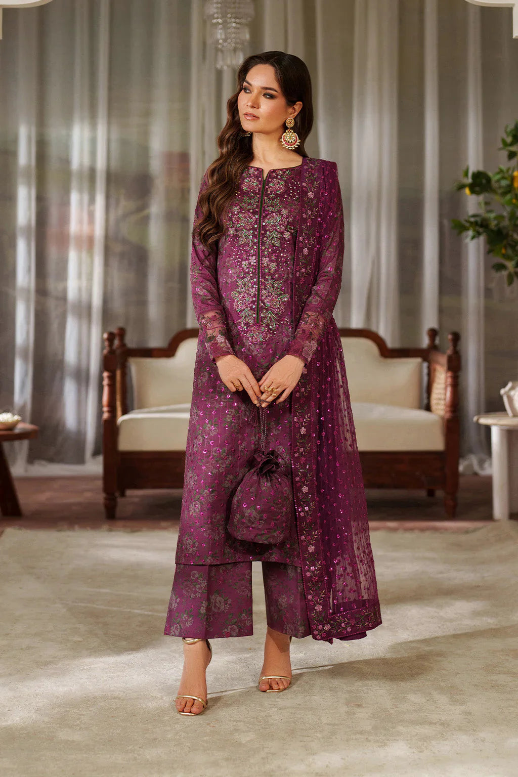 03-Piece Printed Lawn Suit With Embroidery - Unstitched