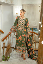 3 Piece Embroidery Silk Suit - Unstitched