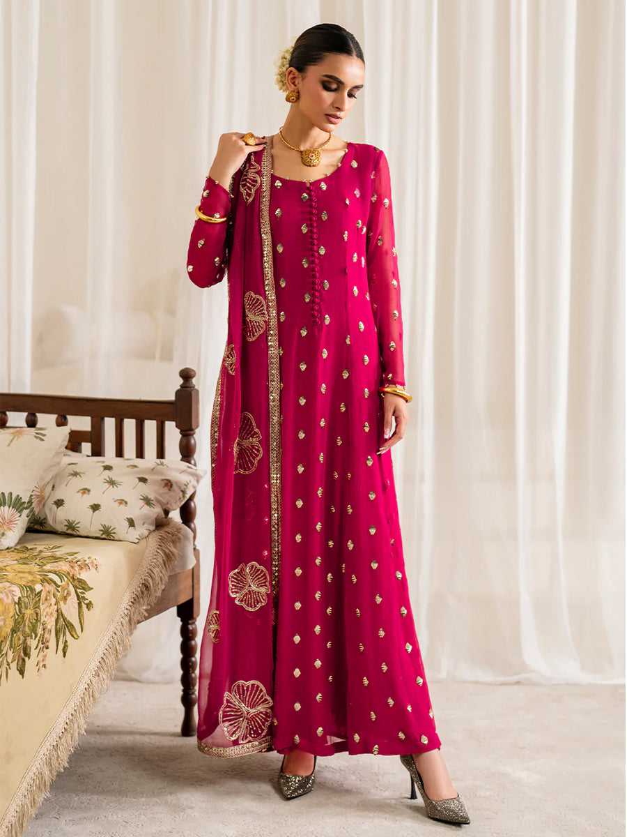 3 Piece Chiffon Embroidery Dress - Unstitched