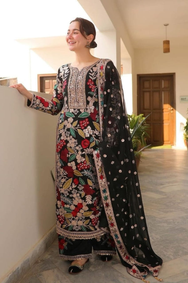 3 Piece Luxury Chiffon Embroidery Suit - Unstitched