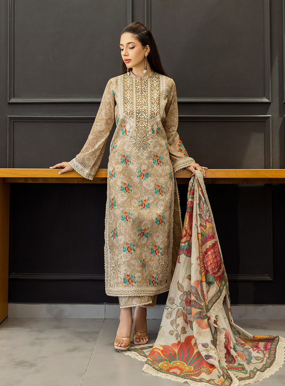 3 Piece Lawn Embroidery Suit - Unstitched