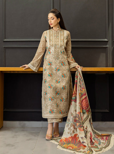 3 Piece Lawn Embroidery Suit - Unstitched