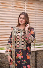 3 Piece Embroidery Silk Suit - Unstitched