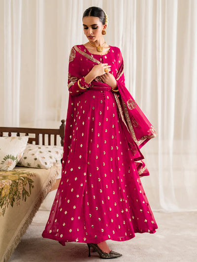 3 Piece Chiffon Embroidery Dress - Unstitched