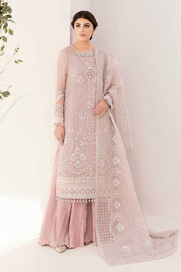 3 Piece Embroidered Chiffon Bridal Dress - Unstitched