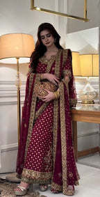 03-Piece Chiffon Suit With Adda Embroidery - Unstitched