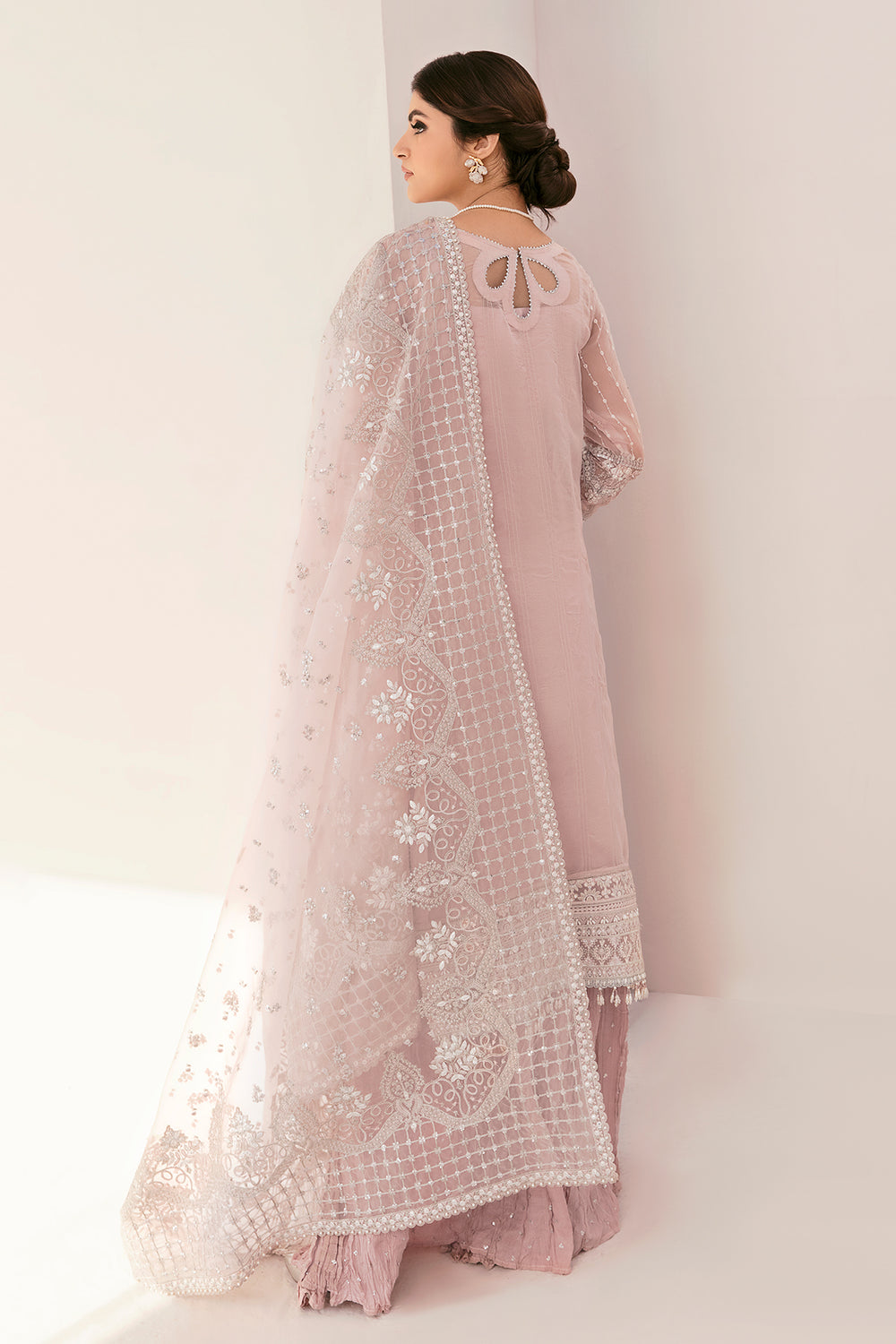 3 Piece Embroidered Chiffon Bridal Dress - Unstitched