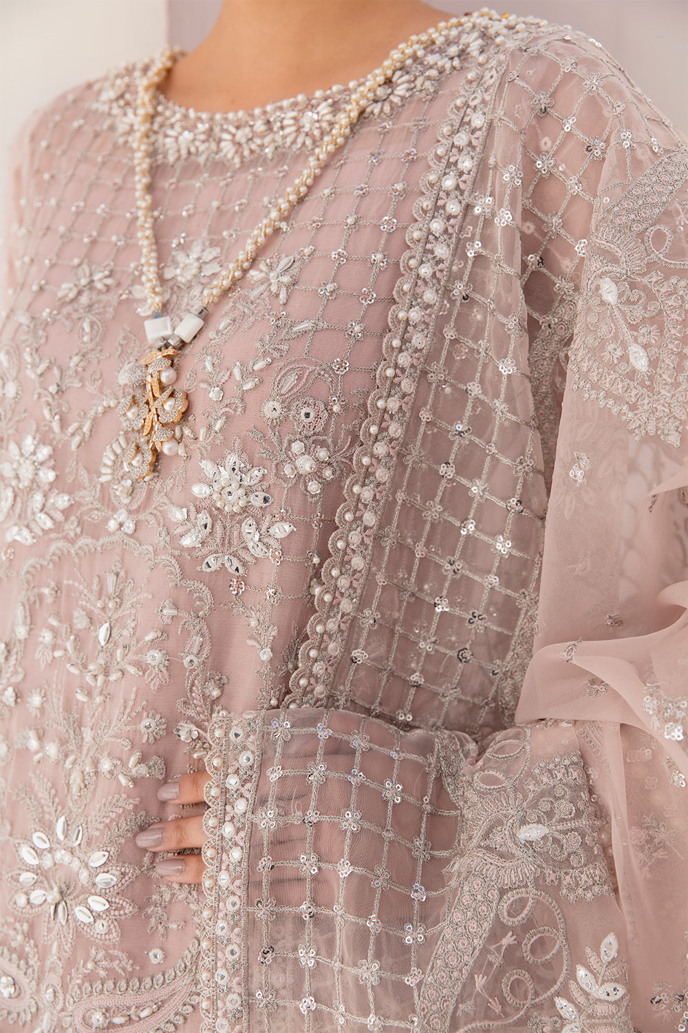 3 Piece Embroidered Chiffon Bridal Dress - Unstitched