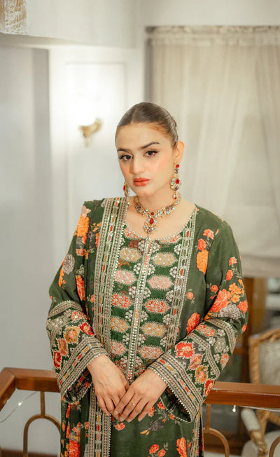 3 Piece Embroidery Silk Suit - Unstitched