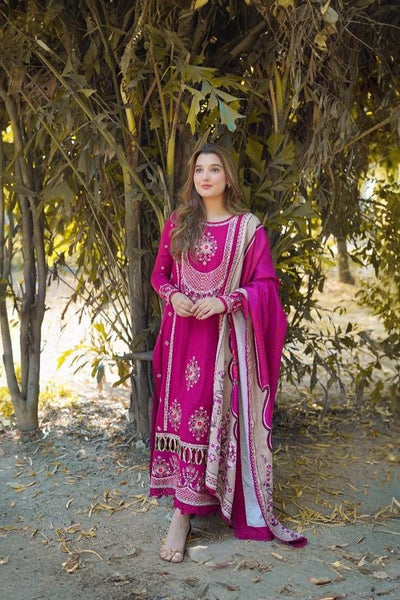 3 Piece Embroidered Cotton Suit - Unstitched