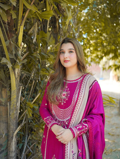 3 Piece Embroidered Cotton Suit - Unstitched