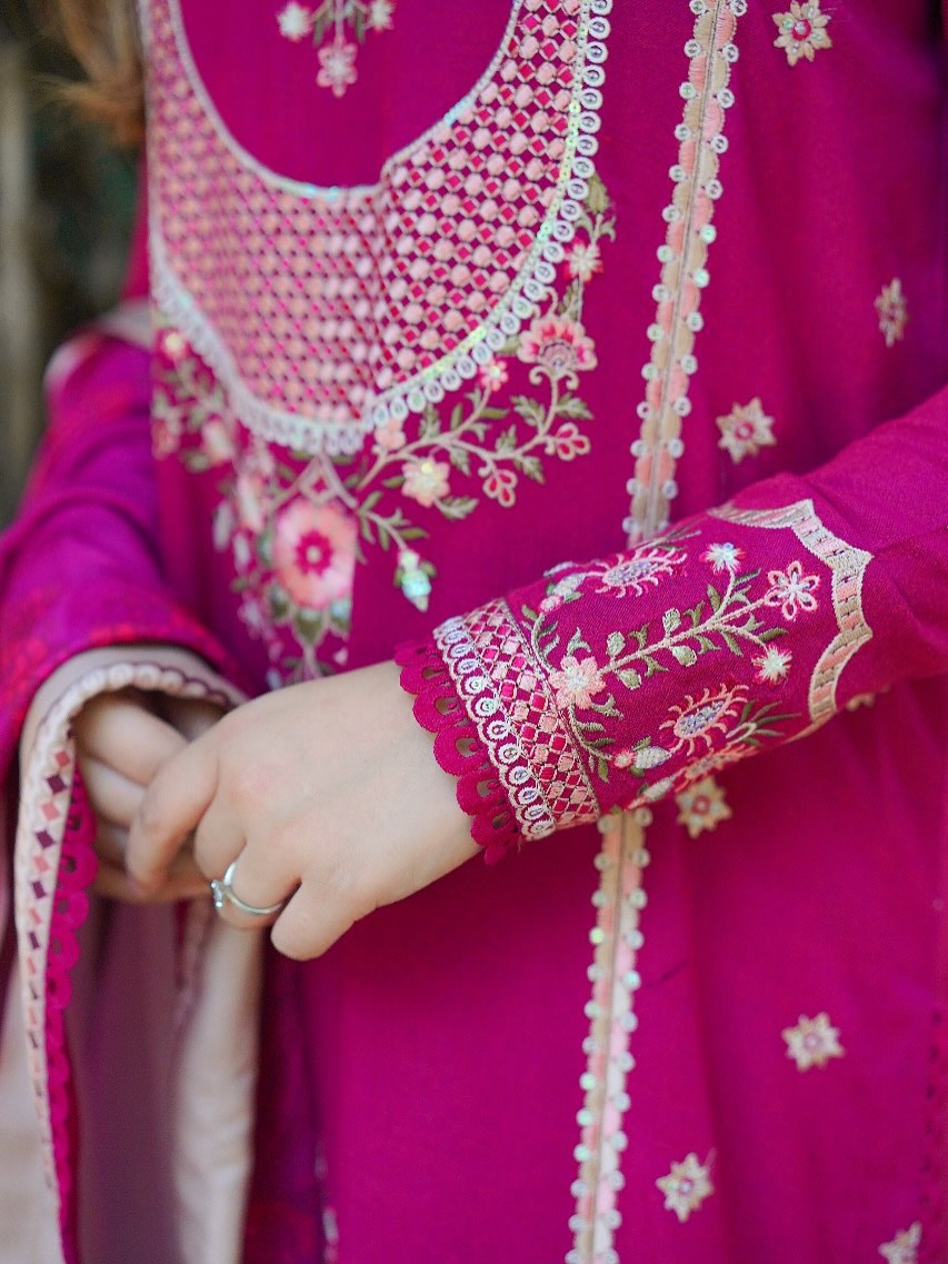 3 Piece Embroidered Cotton Suit - Unstitched