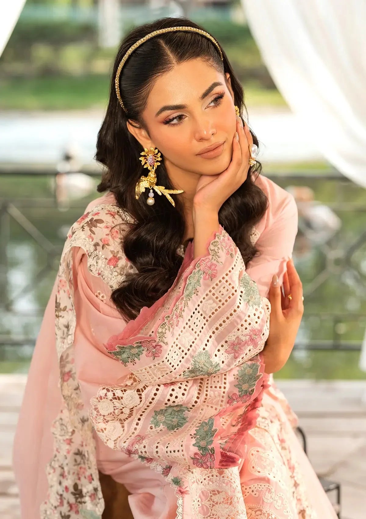03-Piece Soft Lawn With Schiffli Embroidery Suit - Unstitched