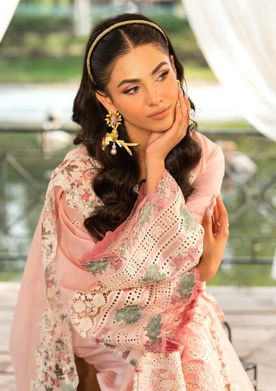 03-Piece Soft Lawn With Schiffli Embroidery Suit - Unstitched