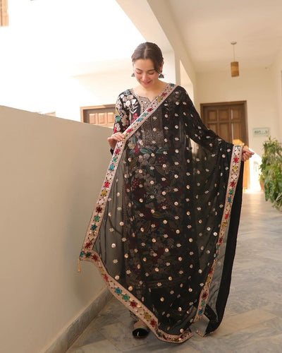 3 Piece Luxury Chiffon Embroidery Suit - Unstitched