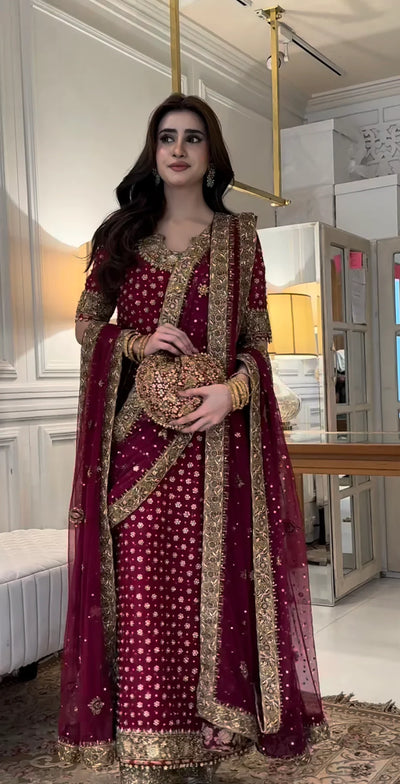 03-Piece Chiffon Suit With Adda Embroidery - Unstitched