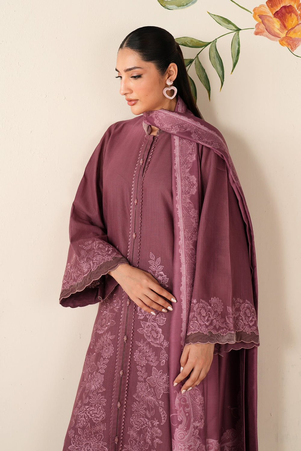 3 Piece Embroidery Khaddar Suit - Unstitched