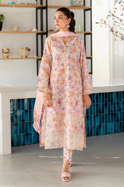 03-Piece Printed Lawn Suit With Chikankari Embroidery - Unstitched