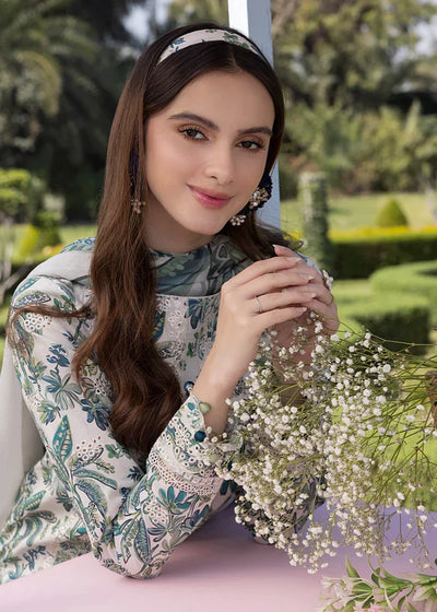 03-Piece Printed Lawn Suit With Chikankari Embroidery- Unstitched