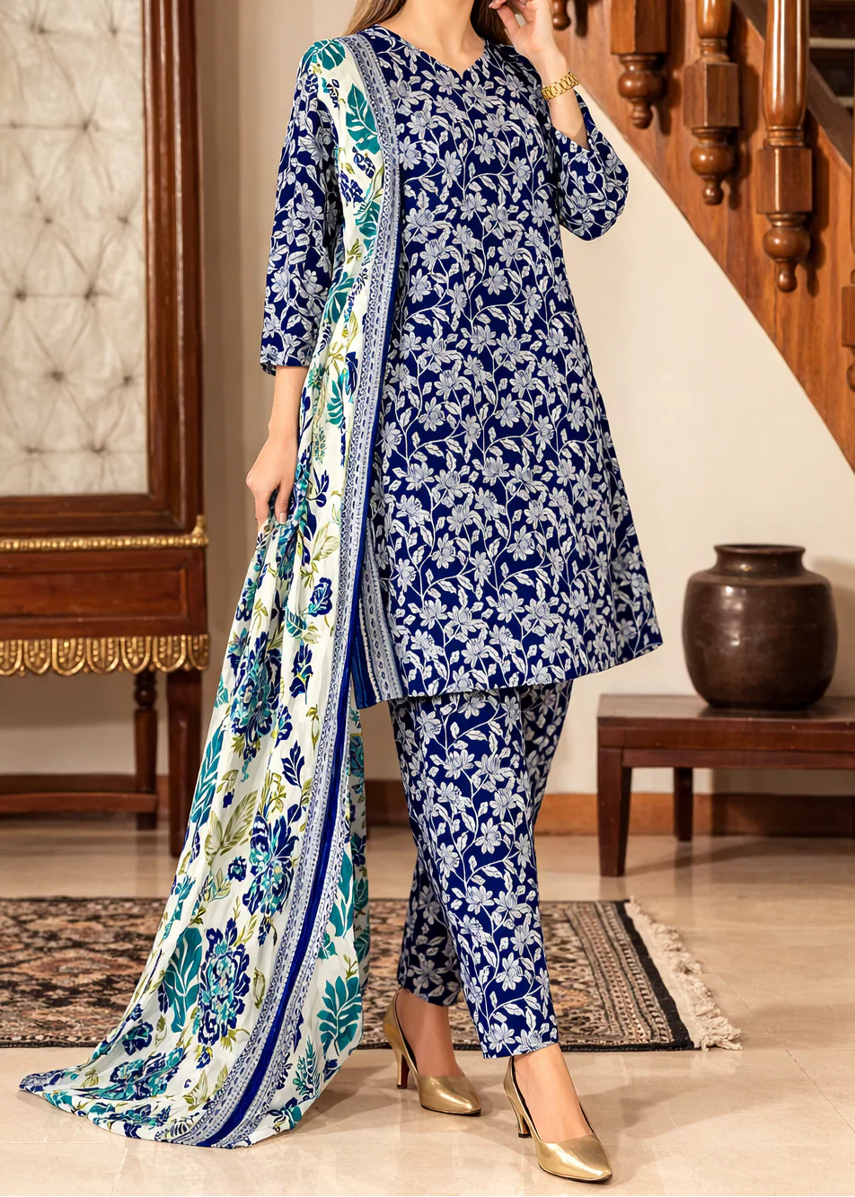 03-Piece Printed Lawn Suit - Unstitched