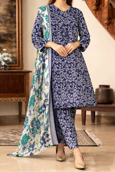 03-Piece Printed Lawn Suit - Unstitched