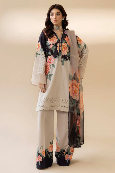 03-Piece Printed Lawn Suit With Chikankari Embroidery – Unstitched