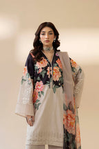 03-Piece Printed Lawn Suit With Chikankari Embroidery – Unstitched
