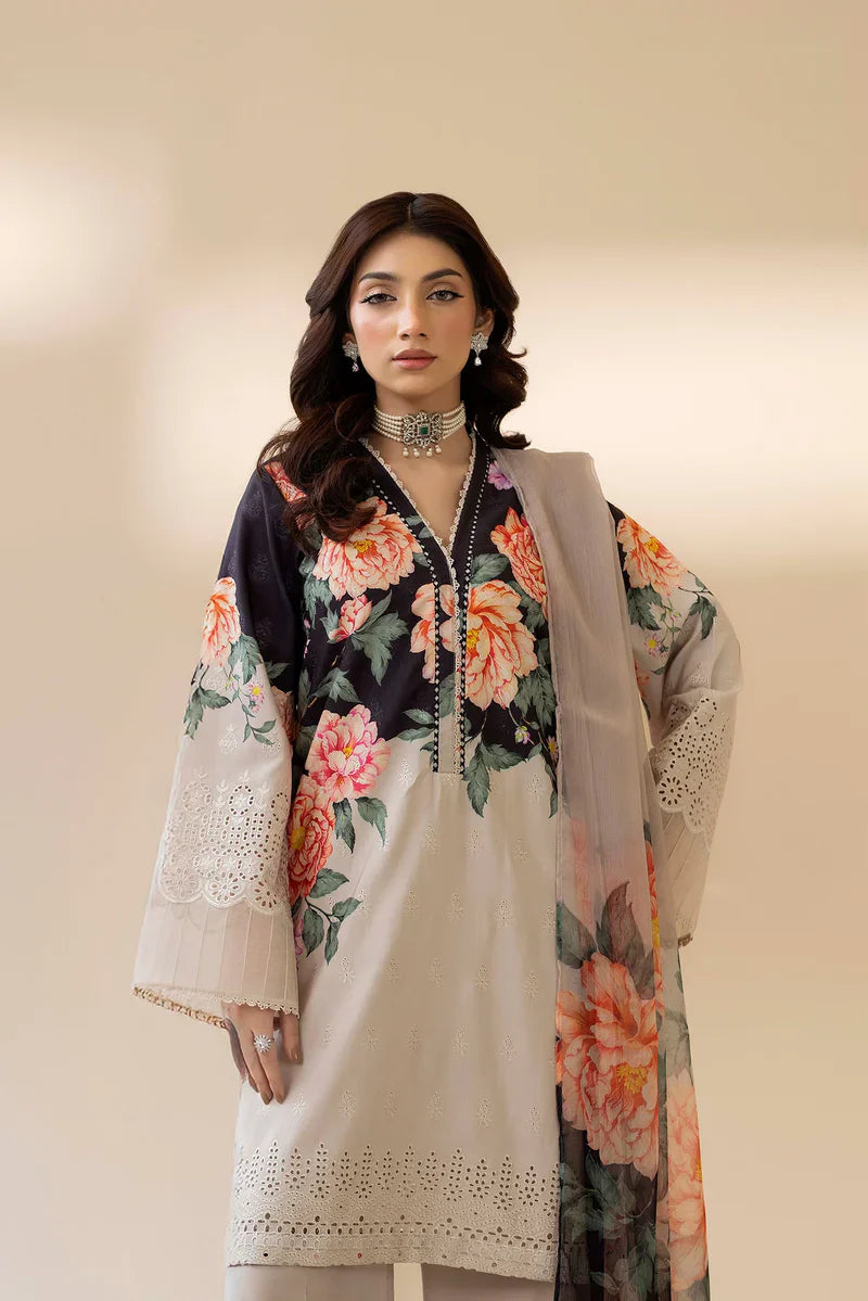 03-Piece Printed Lawn Suit With Chikankari Embroidery – Unstitched
