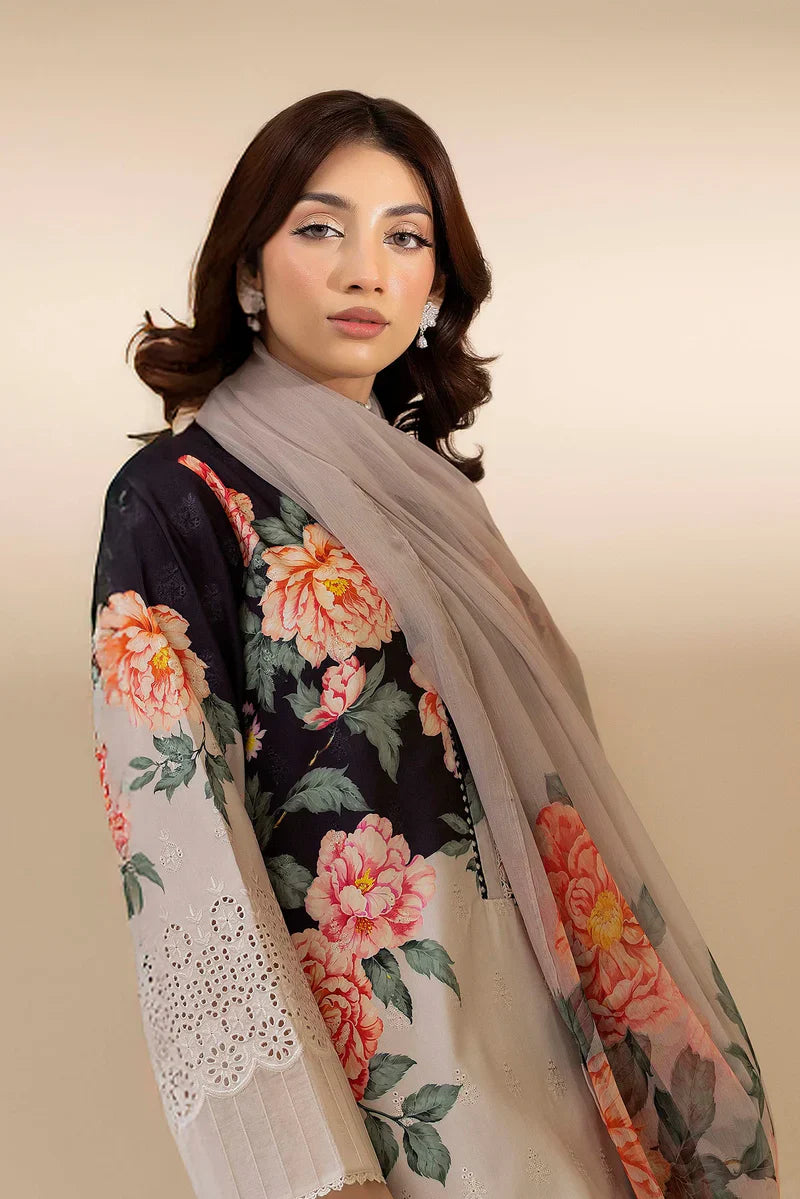 03-Piece Printed Lawn Suit With Chikankari Embroidery – Unstitched