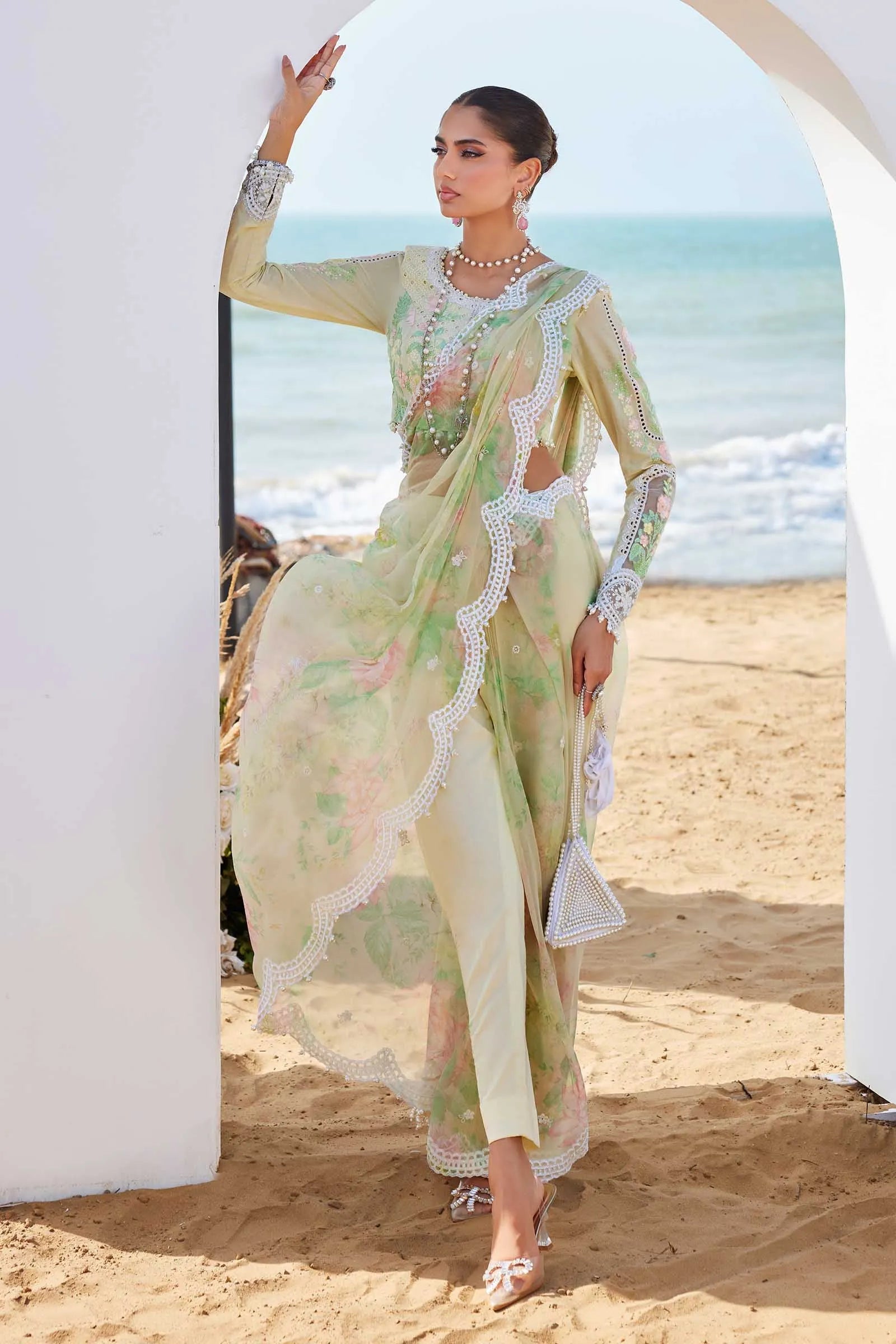 03-Piece Cotton Suit With Chikankari Embroidery - Unstitched