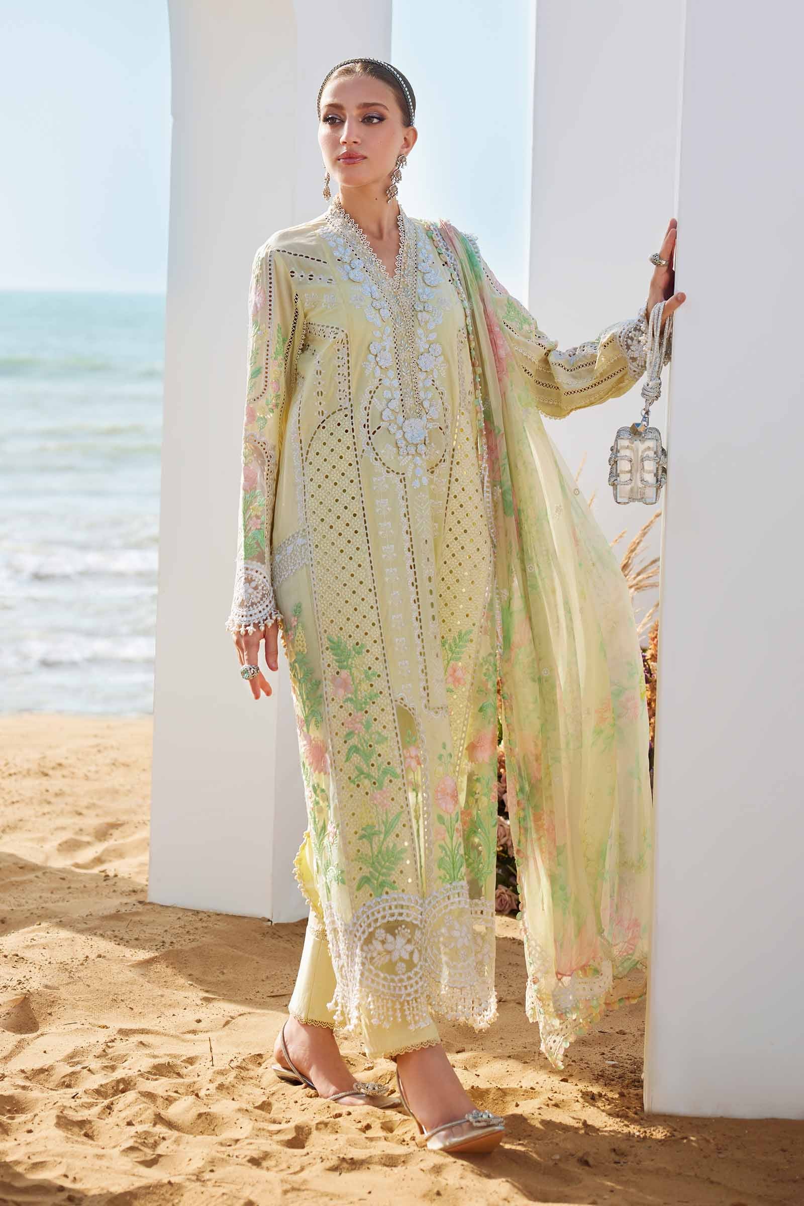 03-Piece Cotton Suit With Chikankari Embroidery - Unstitched
