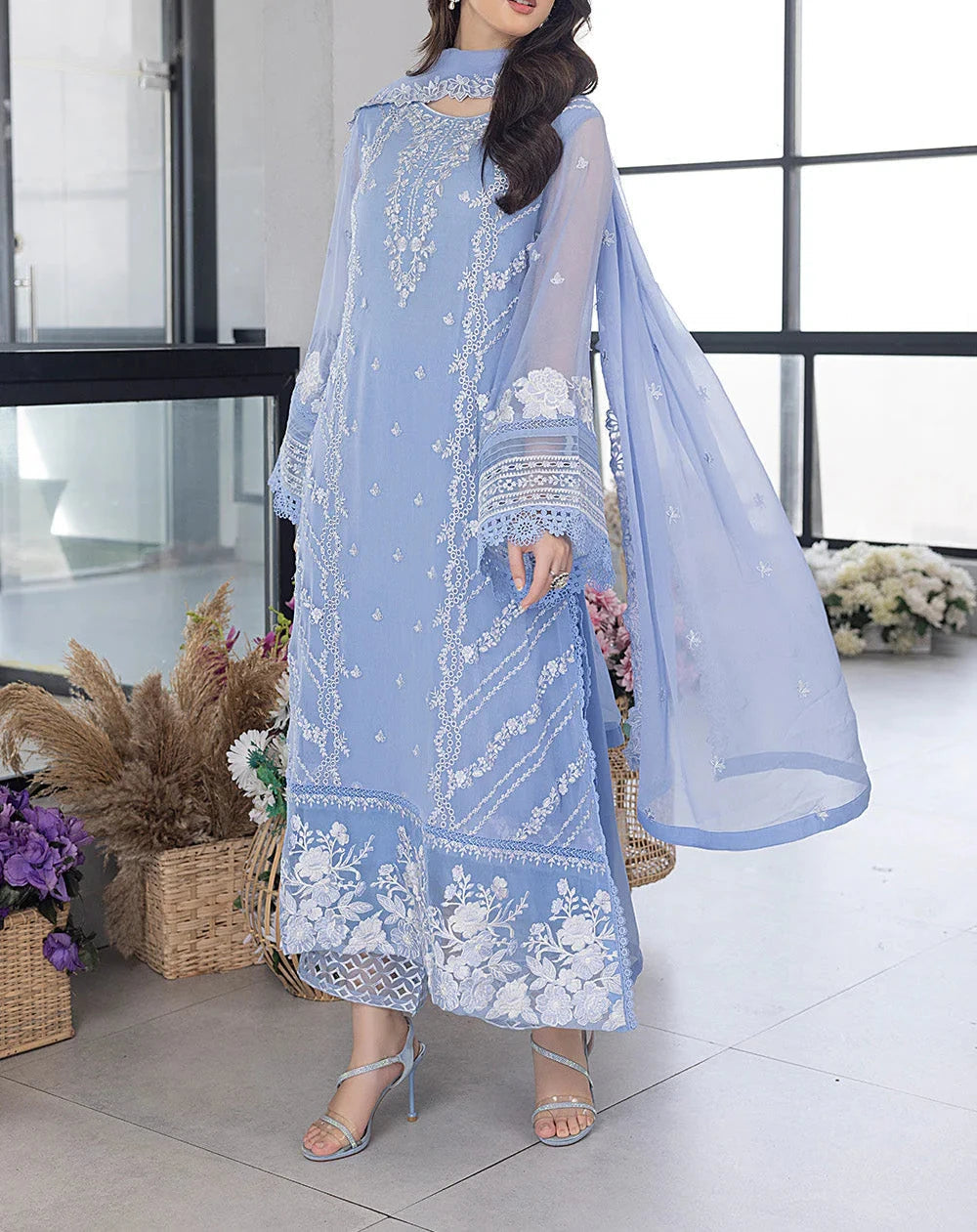 3 Piece Organza Full Embroidered Suit - Unstitched